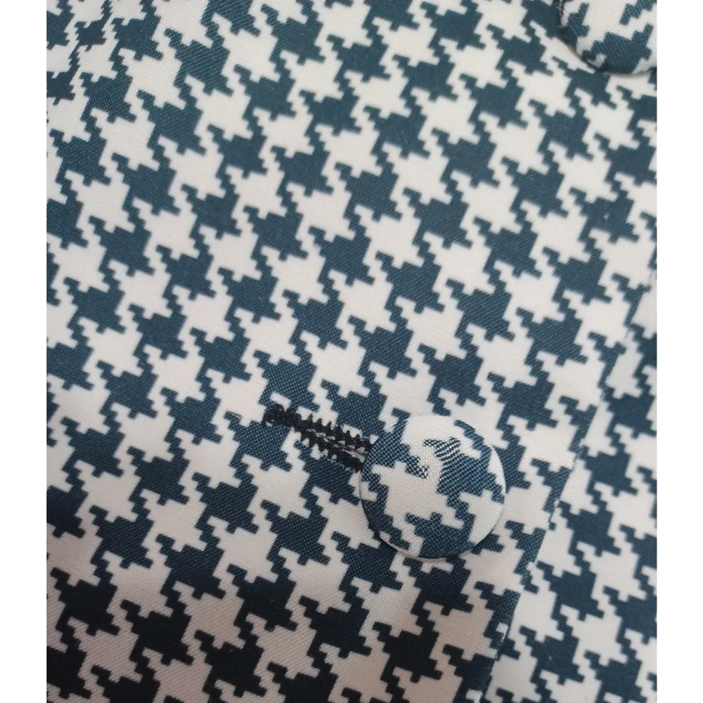 Dressbarn VTG Women's Blk Wht Houndstooth Check Blazer Sz L 3/4 Sleeve USA*READ